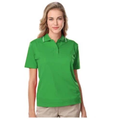 Blue Generation Ladies' Striped Trim Short Sleeve Value Wicking Polo