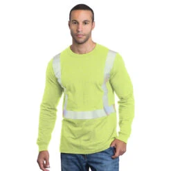 Bayside Hi-Vis 50/50 Long Sleeve Crew Tee Segmented Striping