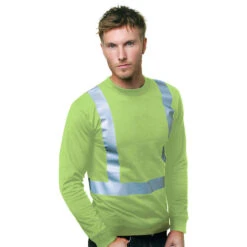 Bayside Hi-Vis 100% Cotton Long Sleeve Crew Tee Solid Striping