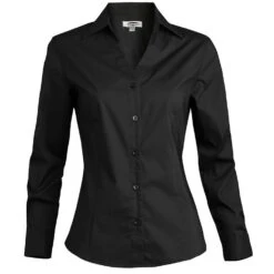 Edwards Women's V-Neck Long Sleeve Tailored Stretch Broadcloth Blouse